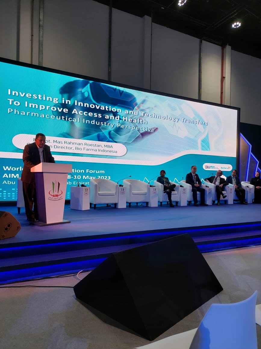 Direktur Operasi Bio Farma, Rahman Roestan menjadi salah satu narasumber pada Annual Investment Meeting (AIM Global) di Abu Dhabi (8-10 Mei 2023). Mengangkat tema “Investing in Innovation and Technology Transfers To Improve Access and Health, Pharmaceutical Industry Perspective”, Bio Farma kisahkan lesson learned menghadapi Pandemi Covid-19