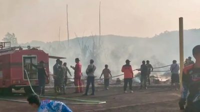 Babinsa Kodim 0605/Subang Bantu Padamkan Kebakaran Lahan Kosong di Subang